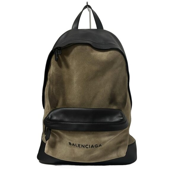 Auth BALENCIAGA Navy Backpack 392007 Gray Beige Black Suede Leather - Backpack - Picture 1 of 8